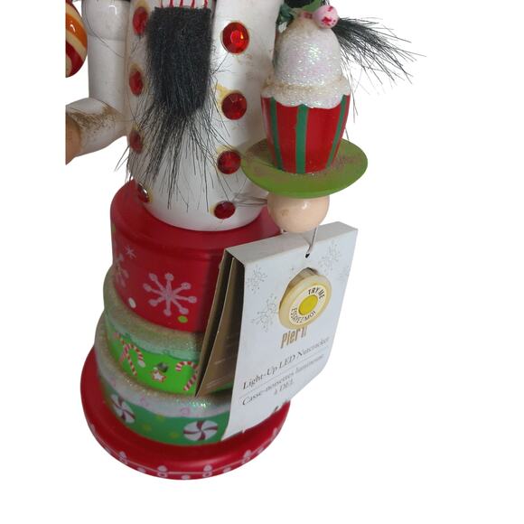 Pier 1 Light Up LED Wooden Nutcracker Chef on Christmas Cake - Picture 3 of 9